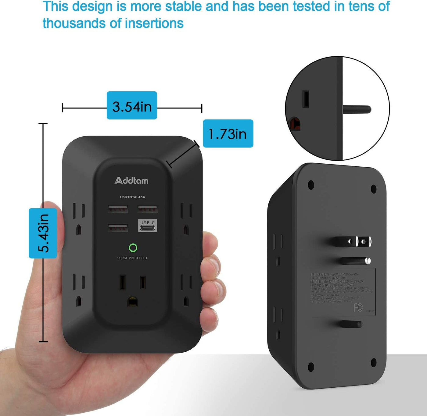 USB Wall Charger Surge Protector  5 Outlet Extender