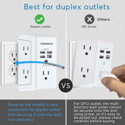 USB Wall Charger, Multi Outlet Extender Surge Protector