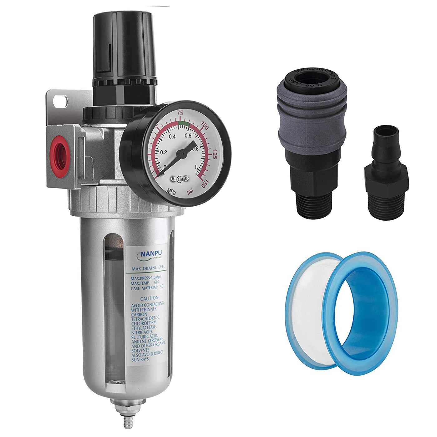 1/4" NPT Compressed Air Filter Regulator Combo