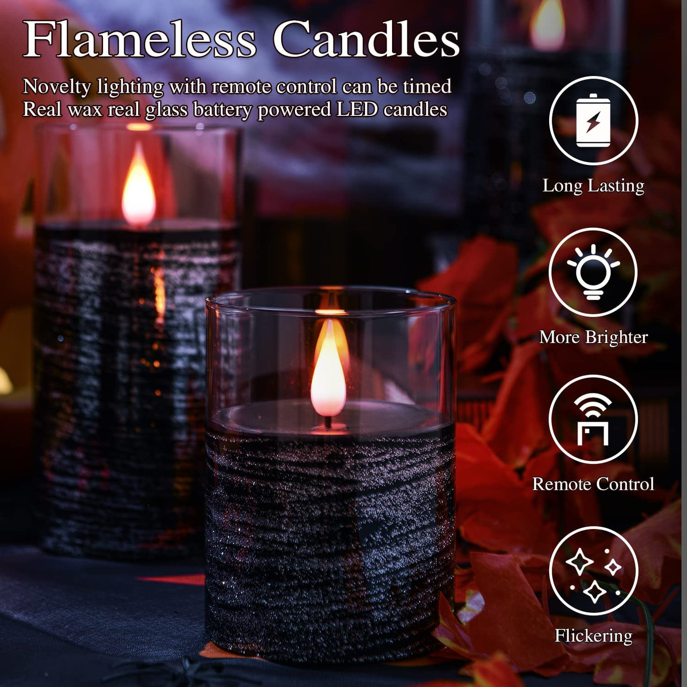 Flameless Flickering Candles, Glass LED Candles