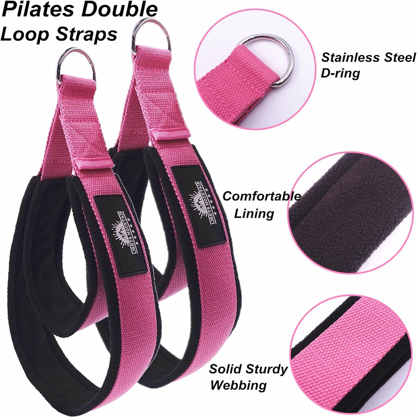 Lights Mountain 1 Pair Pilates Double Loop Straps for Reformer