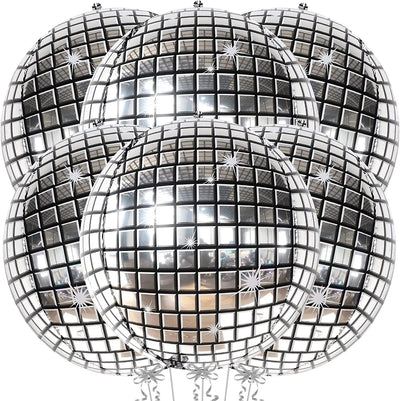 Big, Pack of 6 Disco Party Decorations 4D Sphere Disco Balloons