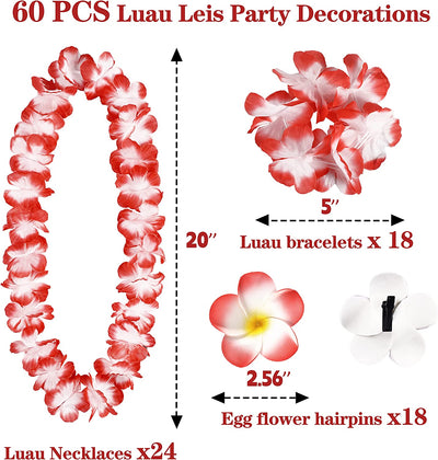 60PCS Hawaiian Luau Leis Party Decorations Supplies