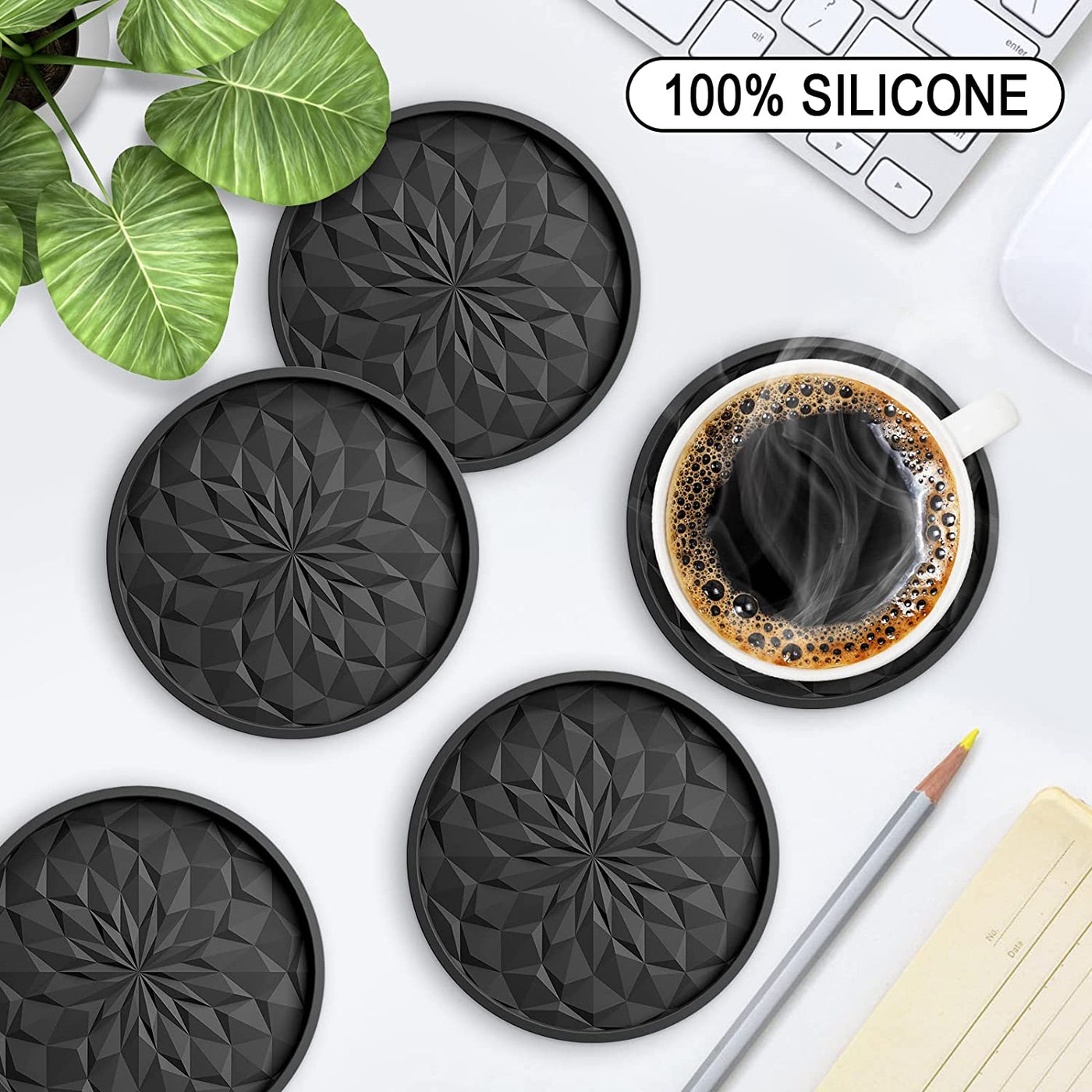 Silicone Coasters [6 Pack]  Coasters with Holder