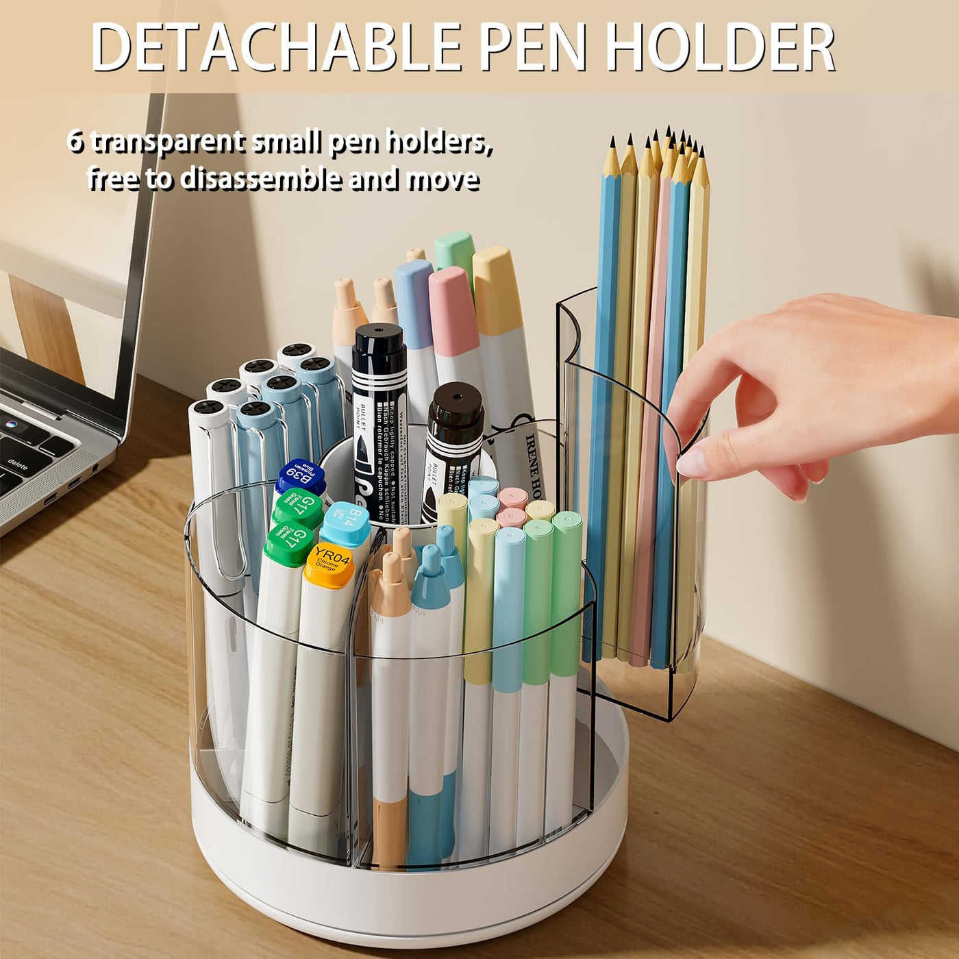 360 Degree Rotation Pen Holder, 6 Slots