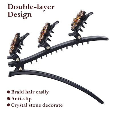 Sparkling Crystal Stone Braided Hair Clips for Women