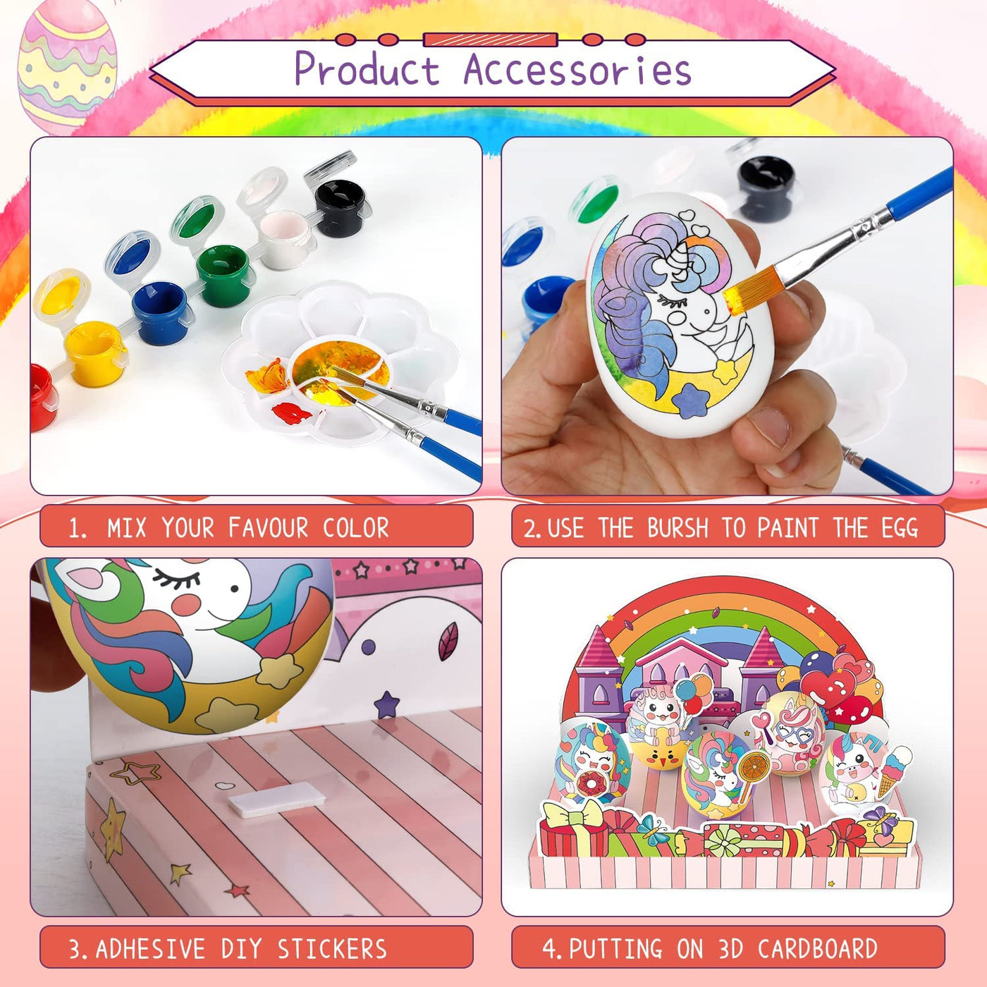 Eggs Art and Crafts,5Pcs Unicorn DIY Eggs Painting Kit