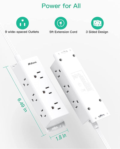 Surge Protector Power Strip - 9 Widely Spaced Multi Outlets