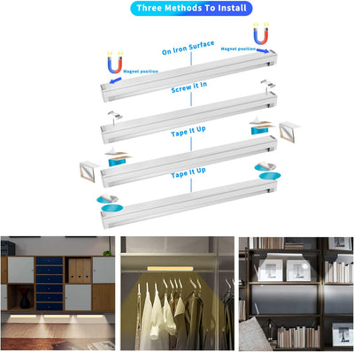 Under Cabinet Led Light Bar Linkable Closet Lamp for Shelf 3 Color Dimmable and Multi-Color White 12 Inch LED under Counter Lights Strip for Kitchen Magnetic Mounted 3 in Pack