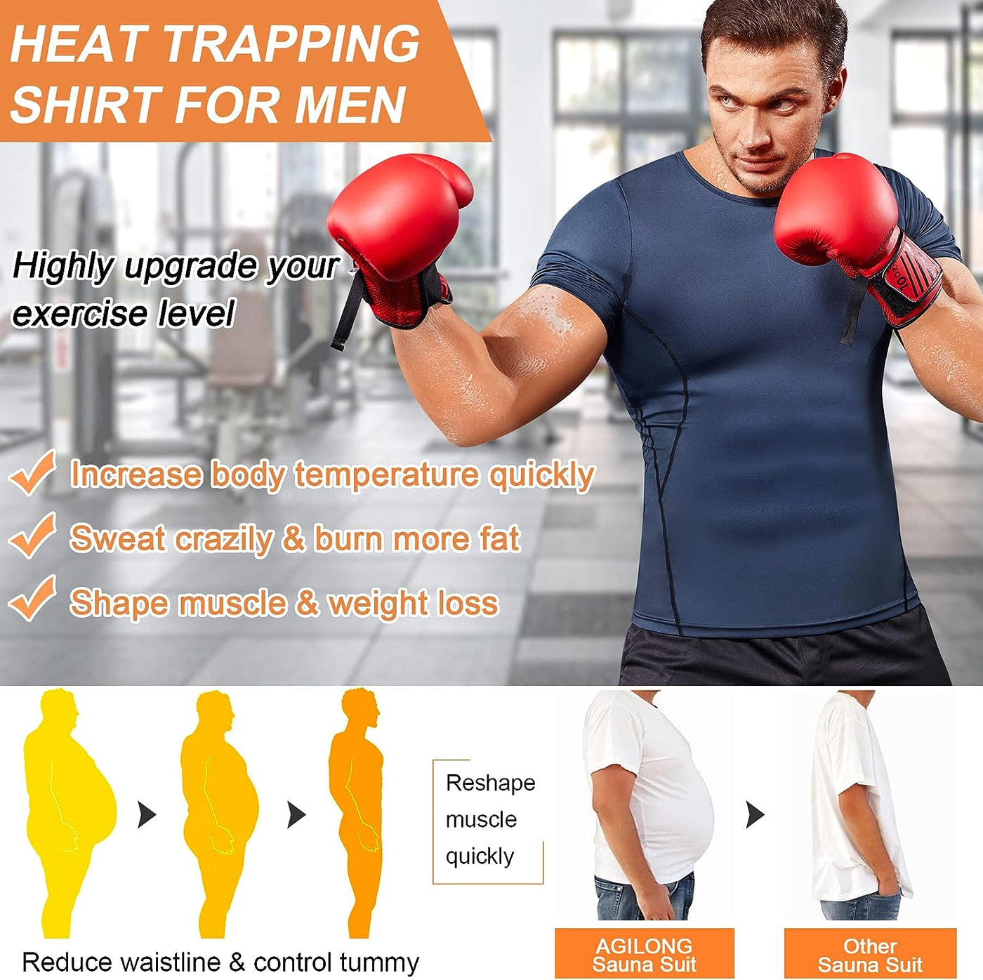 Men Sauna Sweat Vest Heat Trapping Compression Shirts Gym