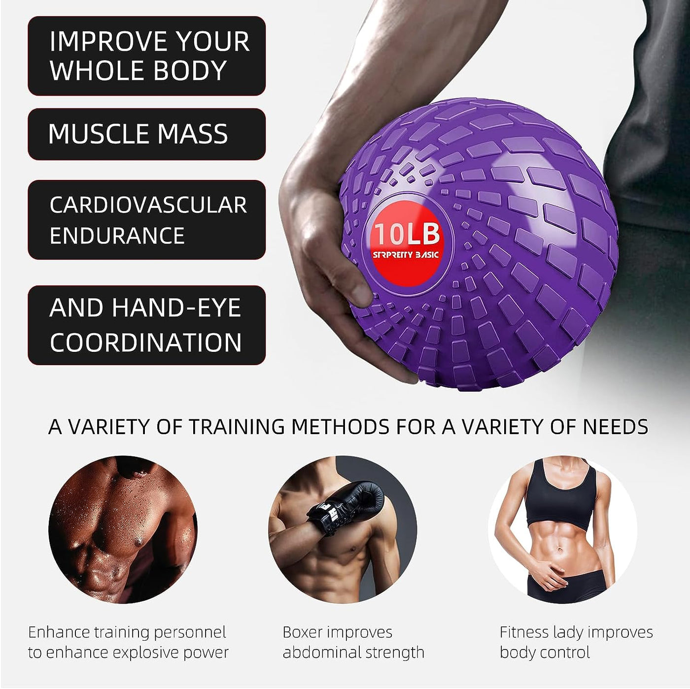 Medicine Ball 8,10 Lbs Weighted Slam Ball for Core Strength, Crossfit
