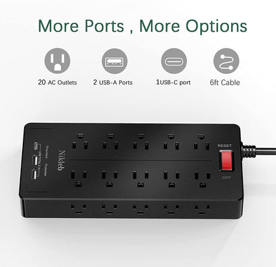 Power Strip 23 in 1, 20 Outlets Surge Protector Wall Mount
