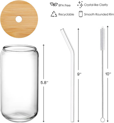 Drinking Glasses with Bamboo Lids and Glass Straw