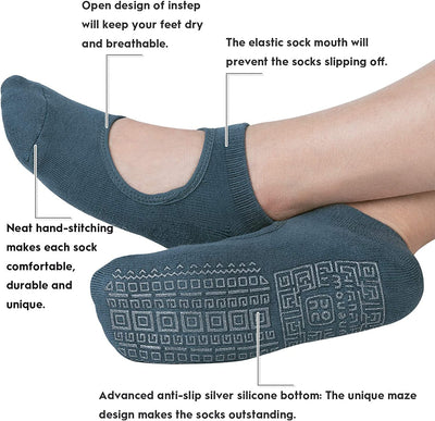 Non Slip Grip Yoga Socks for Women with Cushion for Pilates, Barre, Home