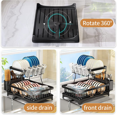 Dish Drying Rack 2 Tier Dish Rack and Drainboard