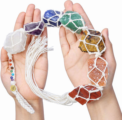 7 Chakra Healing Crystals Raw Stones Hanging Ornament