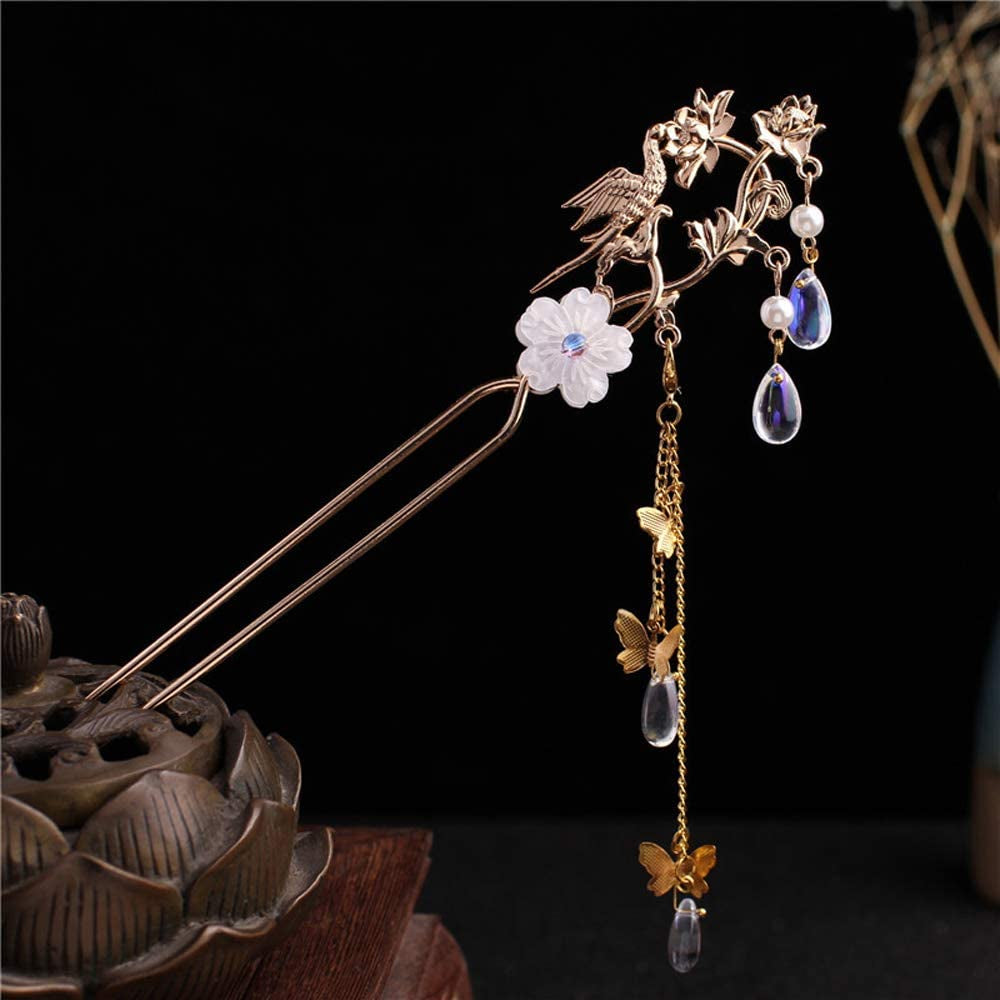 Chinese Hanfu Hair Sticks Ethnic Butterfly Flower Pendant