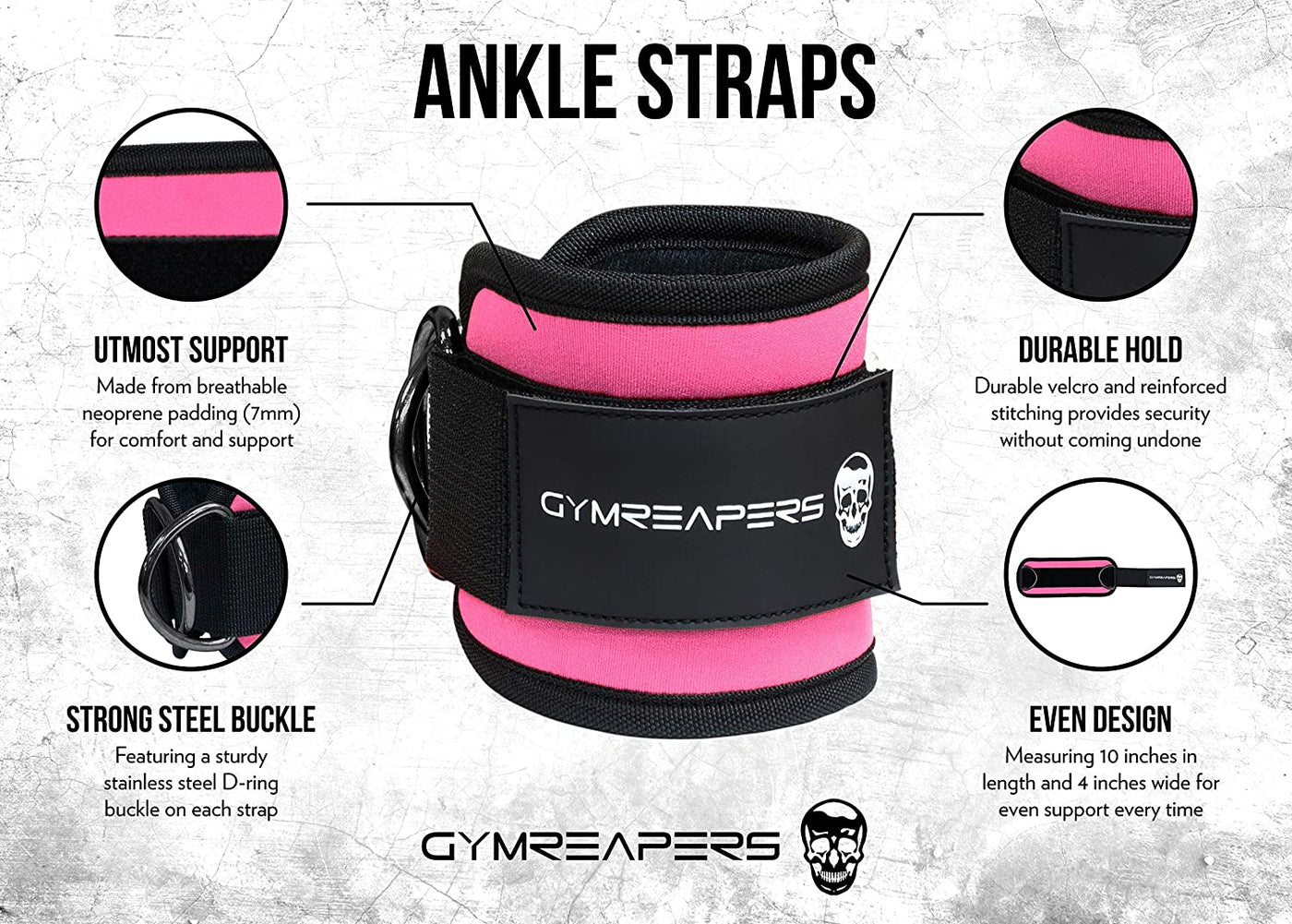 Ankle Straps (Pair) for Cable Machine Kickbacks, Glute Workouts