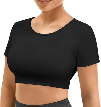 Vanessa Women Open Back Tee Crop Tops with Removable Pad