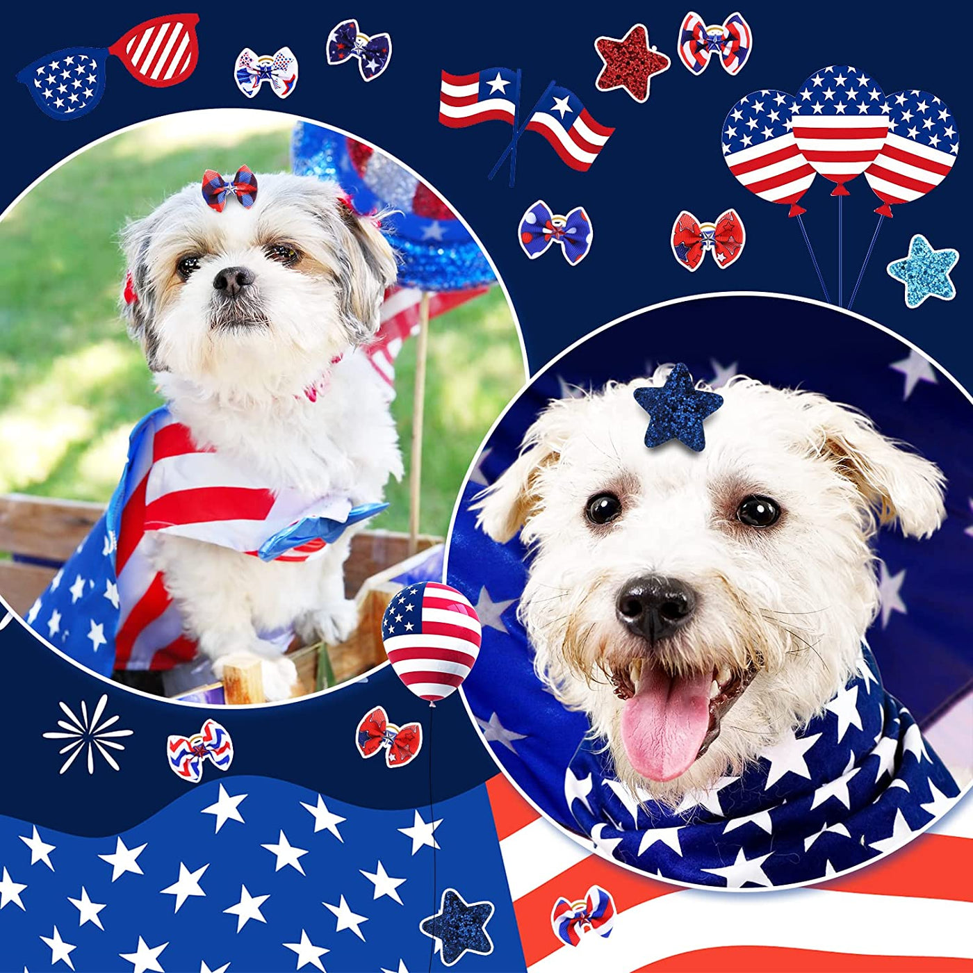 Dog Bows Bulk Patriotic Dog Hair Bows with Rubber Bands