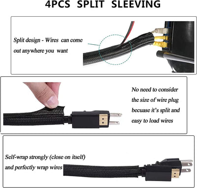 Cord Management Organizer Kit 4 Cable Sleeve Split