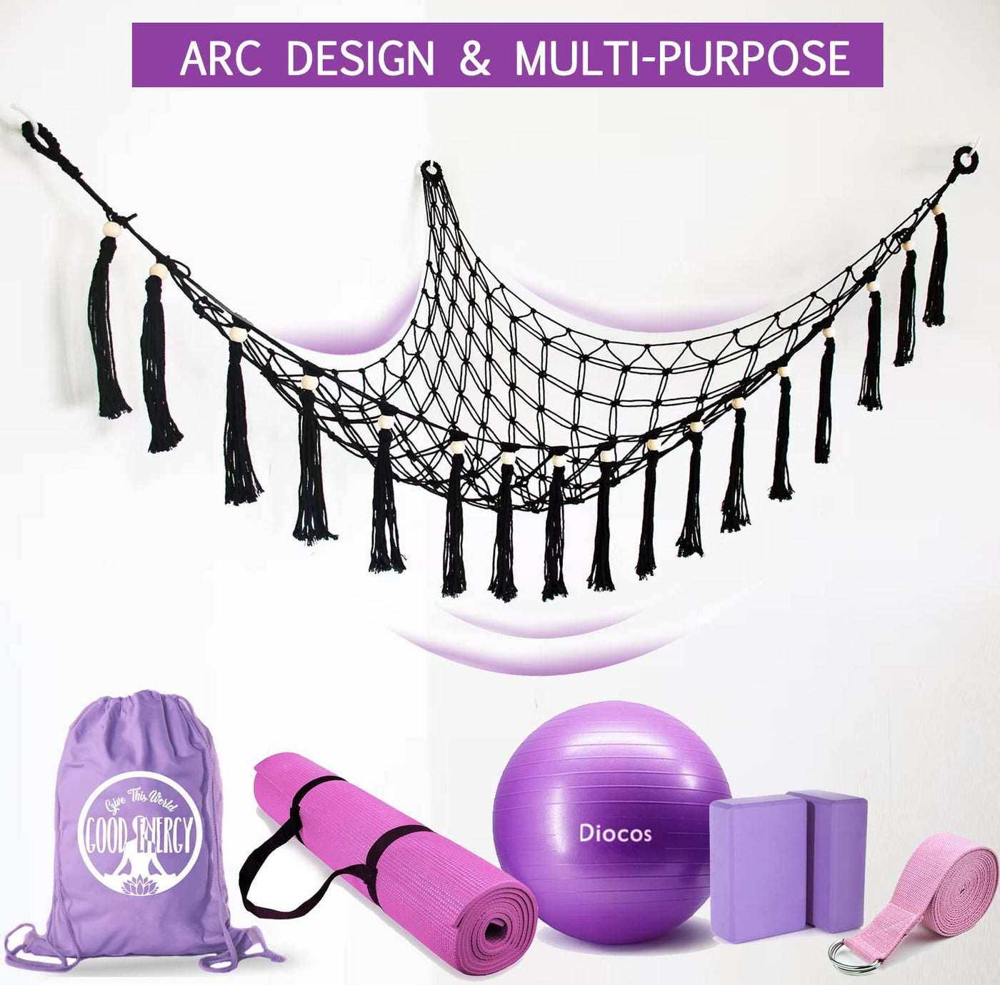 Exercise Ball Holder Yoga Ball Rack Corner Hanging Storage Net or Hammock