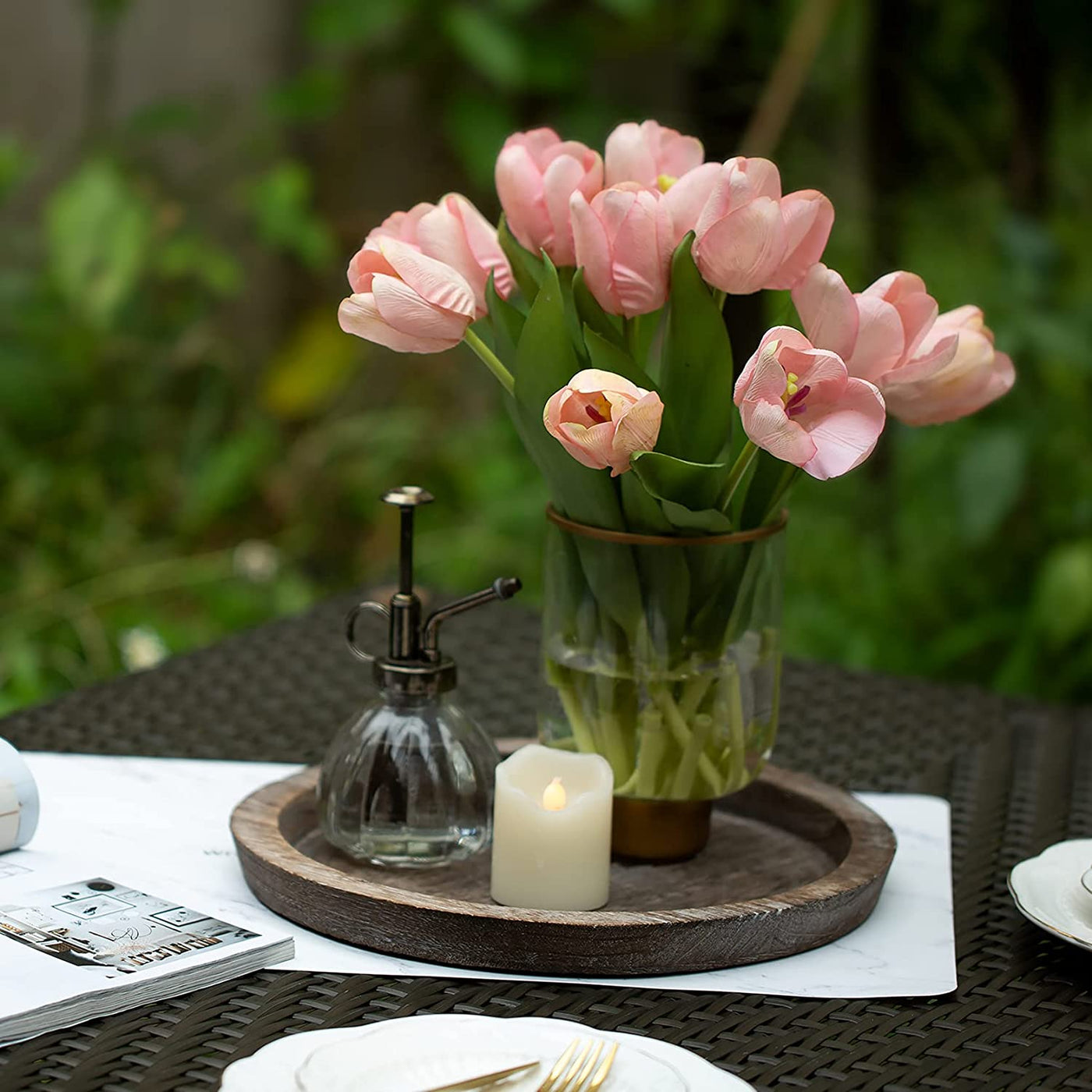 Rustic Wooden Tray Candle Holder