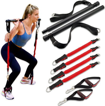 Portable Pilates Bar Kit with Resistance Bands Adjustable