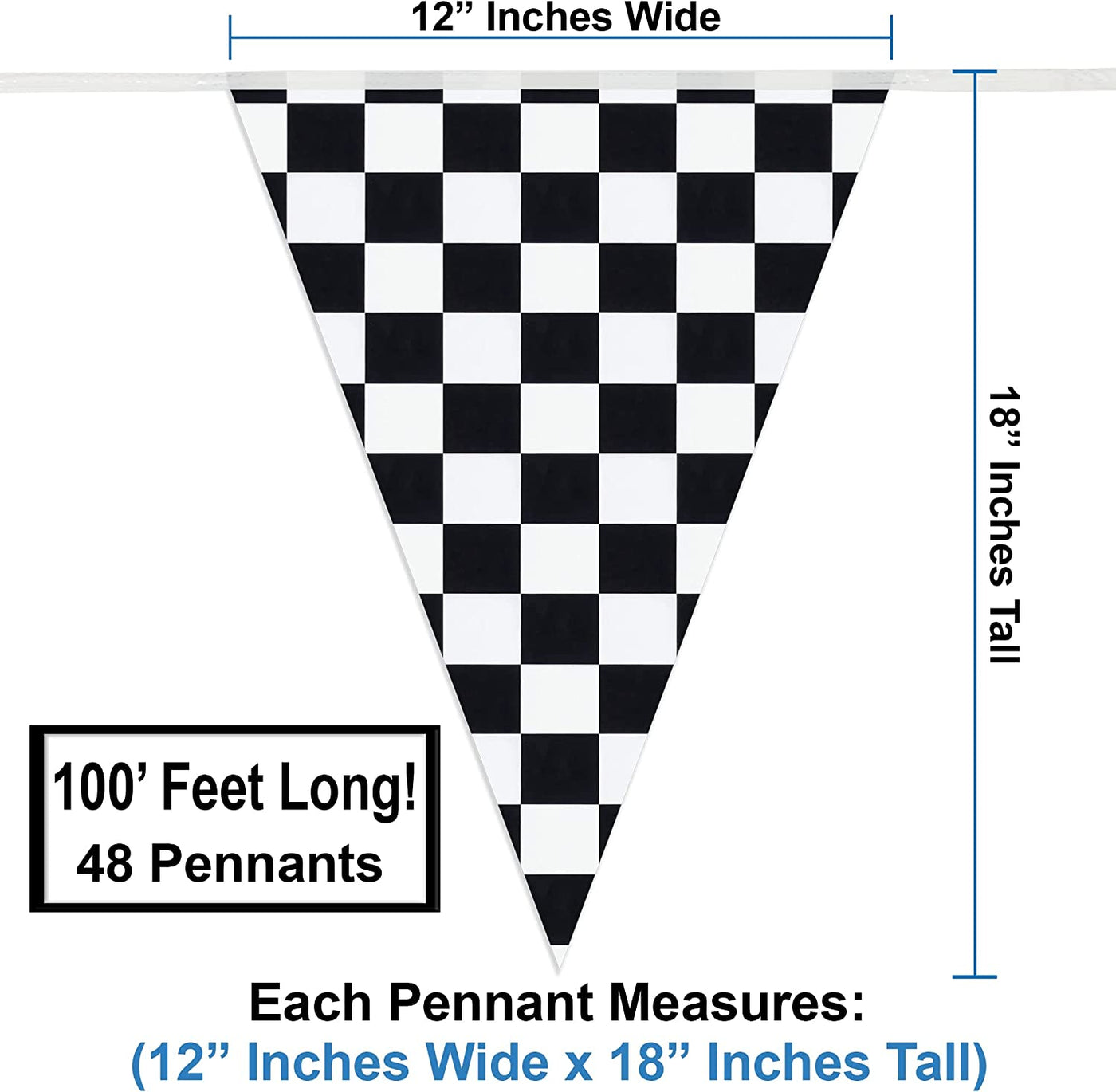 Checkered Flags Black and White 100’ FT Pennant Racing