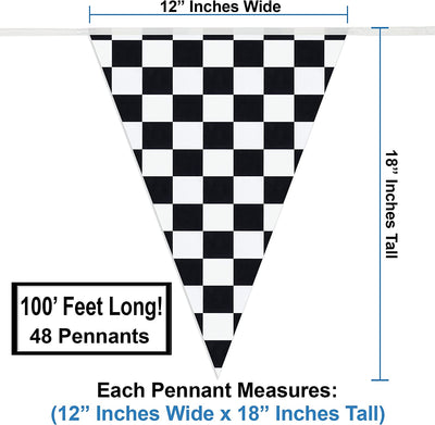 Checkered Flags Black and White 100’ FT Pennant Racing