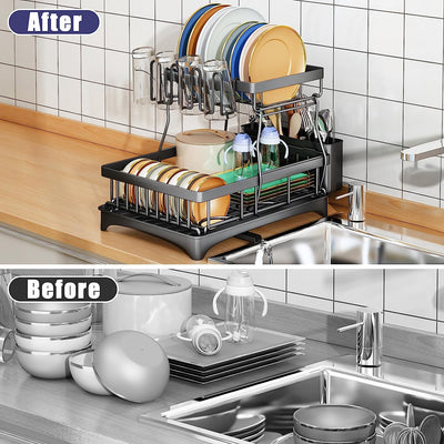 Dish Drying Rack 2 Tier Dish Rack and Drainboard