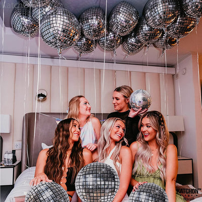 Big, Pack of 6 Disco Party Decorations 4D Sphere Disco Balloons