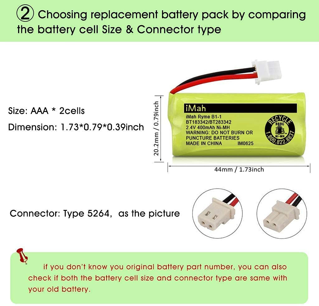 Imah BT183342/BT283342 2.4V 400Mah Ni-Mh Battery