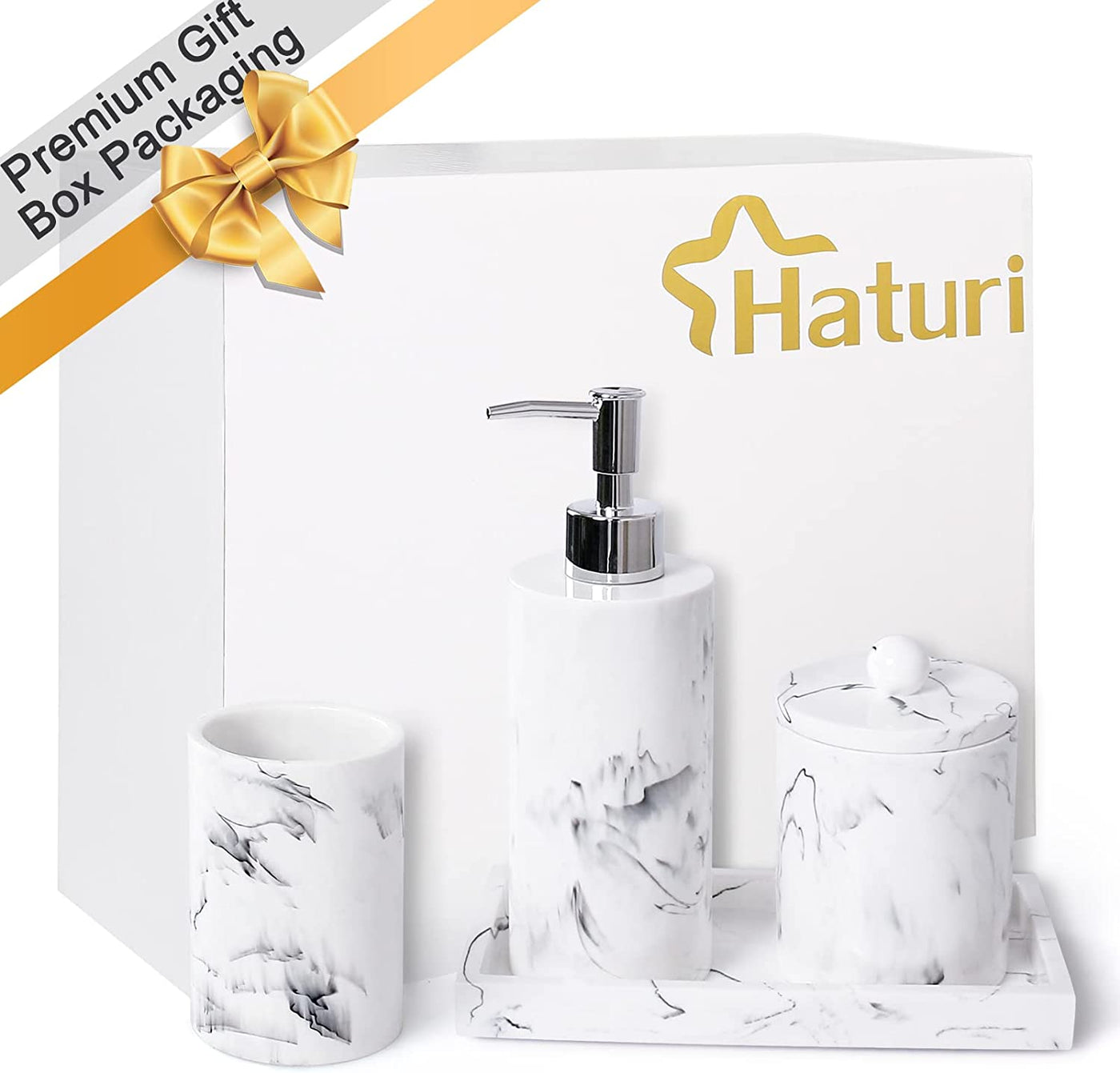 Bathroom Accessory Set, 4 Pcs Marble Look Bathroom