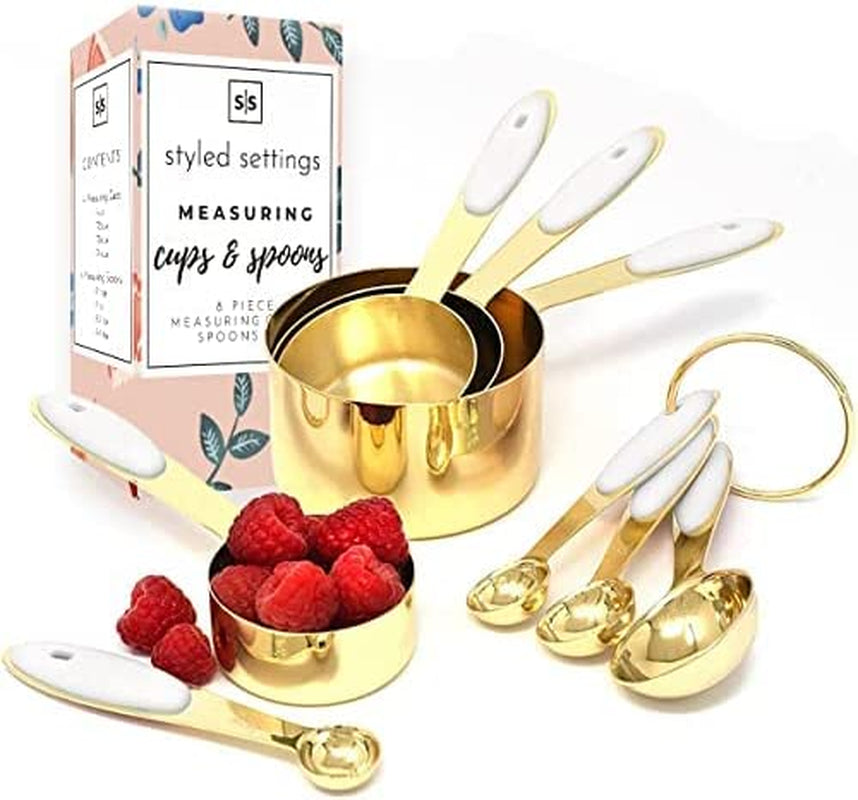 White & Gold Measuring Cups and Spoons Set