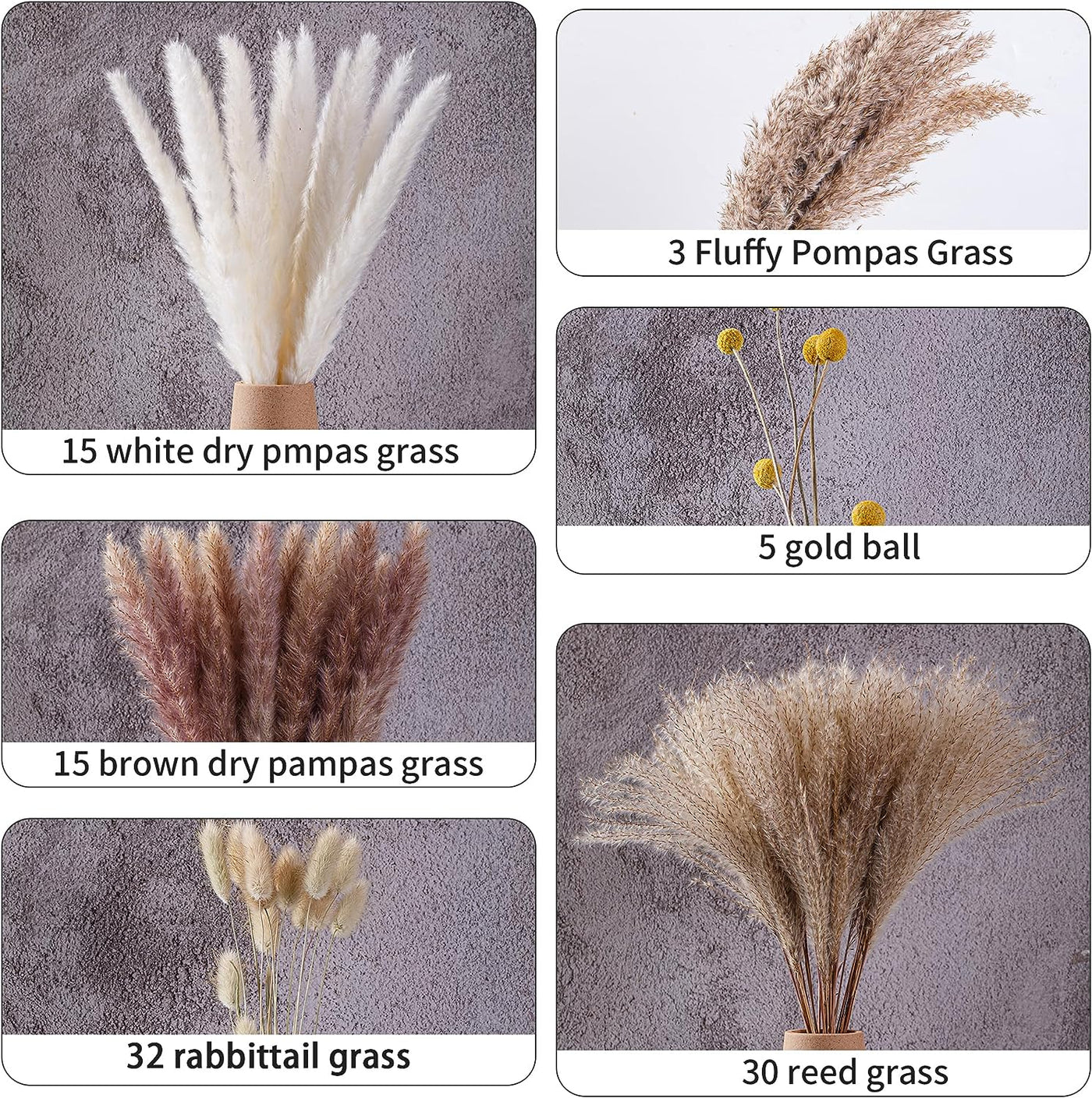 100PCS Natural Dried Pampas Grass Decor 17.5"