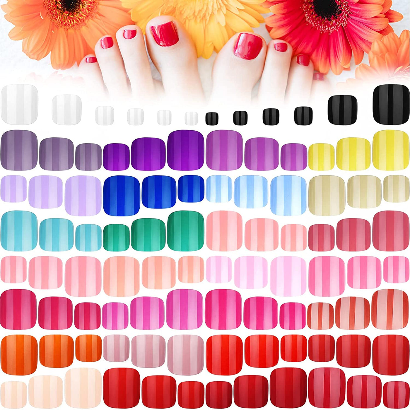 720 Pieces Glossy Short False Toenails Colorful Fake