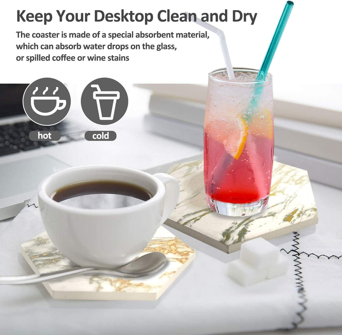 8 Pcs Drink Coasters with Metal Holder Stand