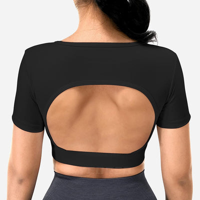 Vanessa Women Open Back Tee Crop Tops with Removable Pad
