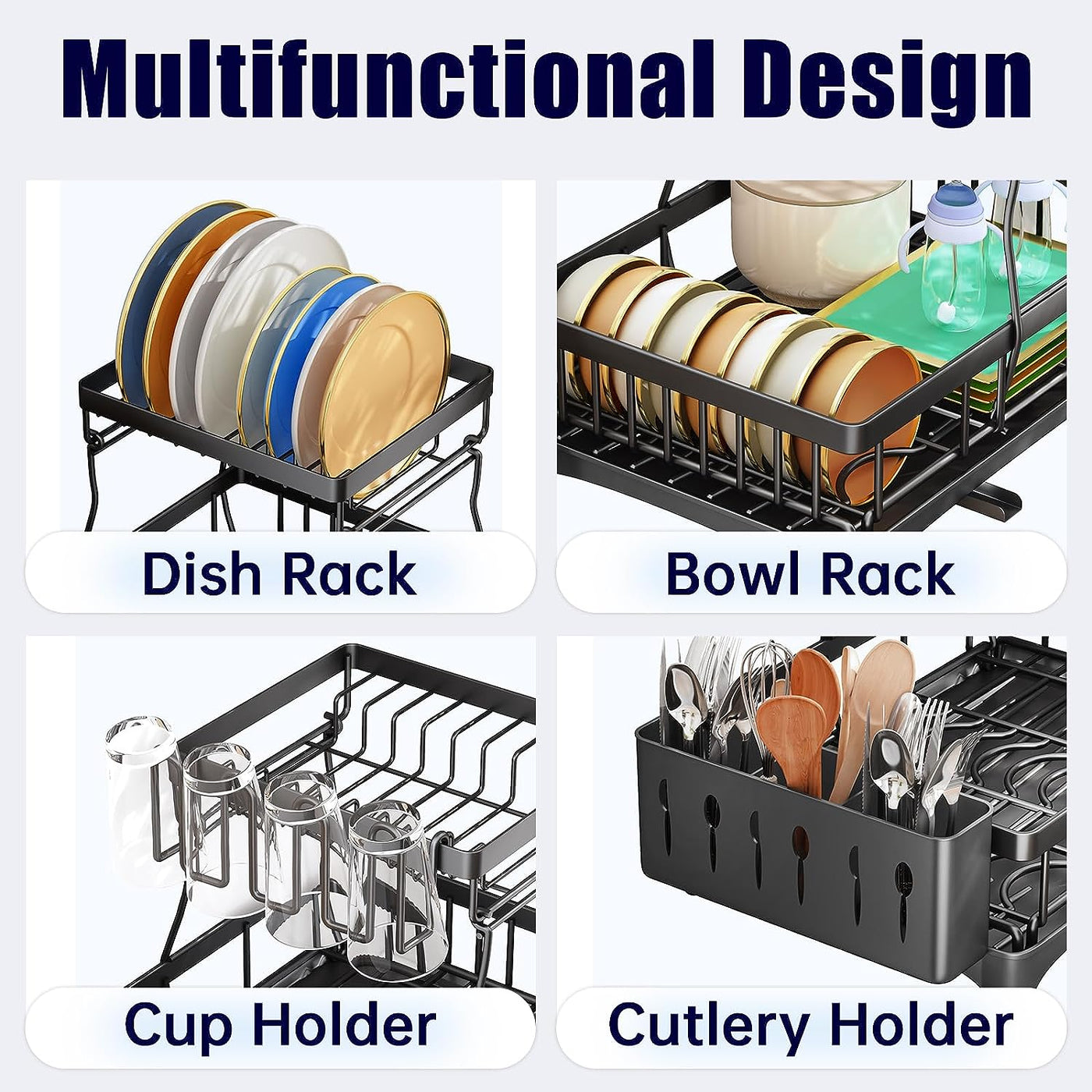 Dish Drying Rack 2 Tier Dish Rack and Drainboard