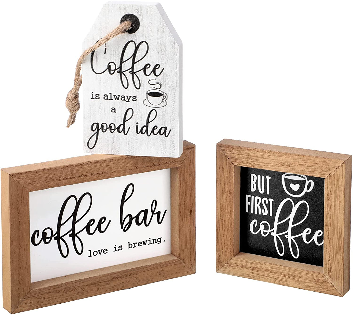 3 Pieces Mini Coffee Bar Sign Farmhouse Wooden