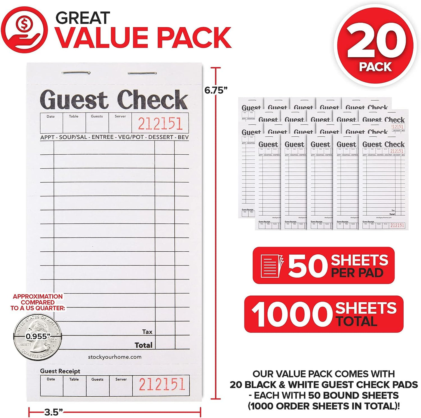 Black+White Guest Check Books for Servers (20 Pack)