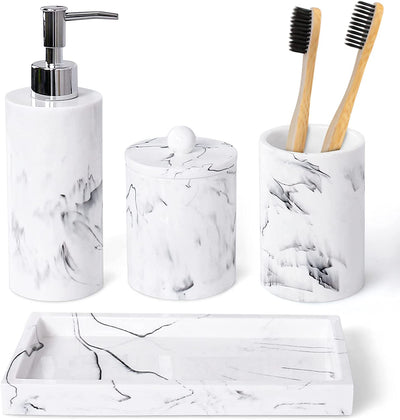 Bathroom Accessory Set, 4 Pcs Marble Look Bathroom