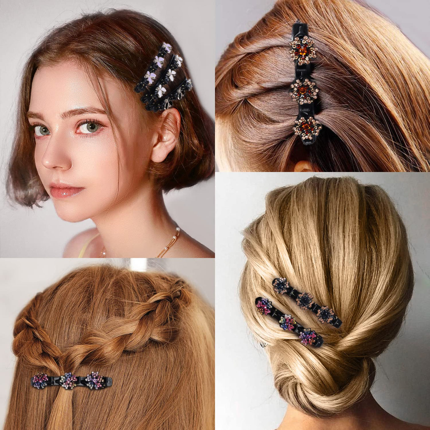 Sparkling Crystal Stone Braided Hair Clips for Women