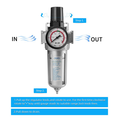 1/4" NPT Compressed Air Filter Regulator Combo