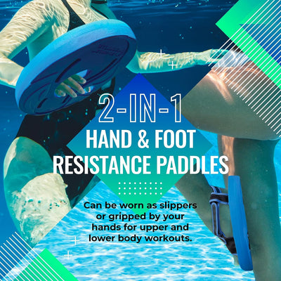 Aqua Trainer 2-In-1 Resistance Hand and Feet Paddle, Water