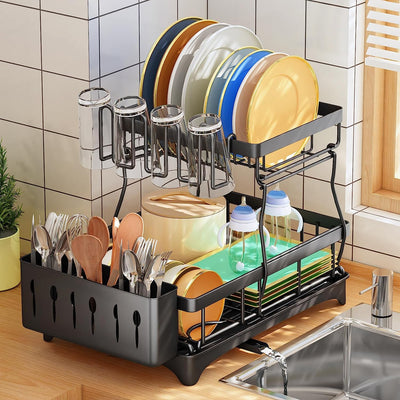 Dish Drying Rack 2 Tier Dish Rack and Drainboard