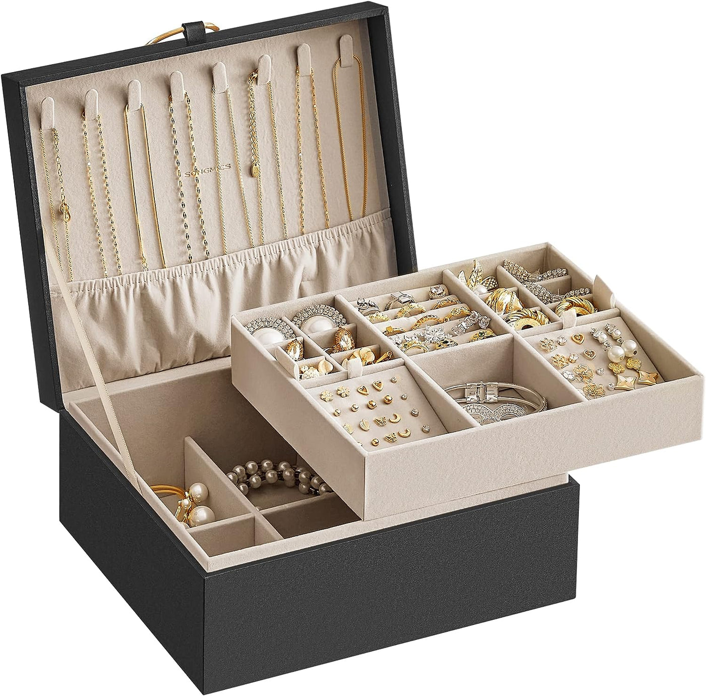 2-Layer Jewelry Box, Jewelry Organizer with Handle