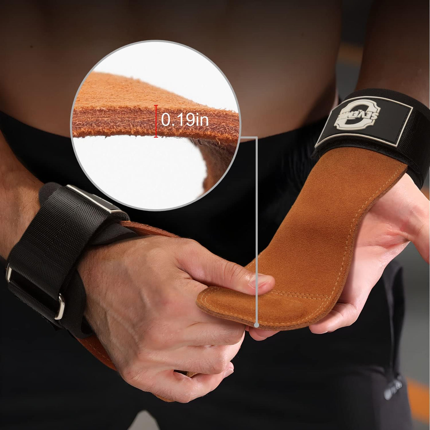 Weight Lifting Wrist Straps, Double Layer Leather Hand Grip Deadlift