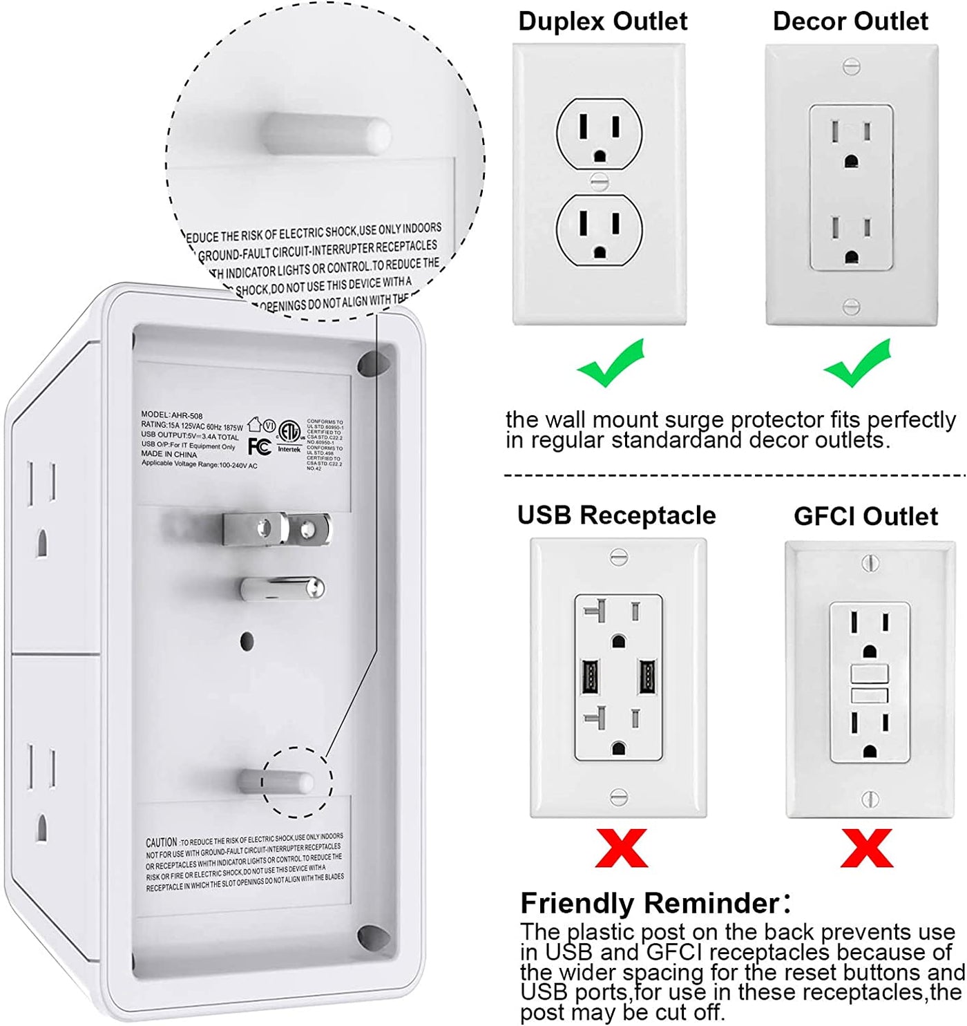 Surge Protector USB Outlet Extender